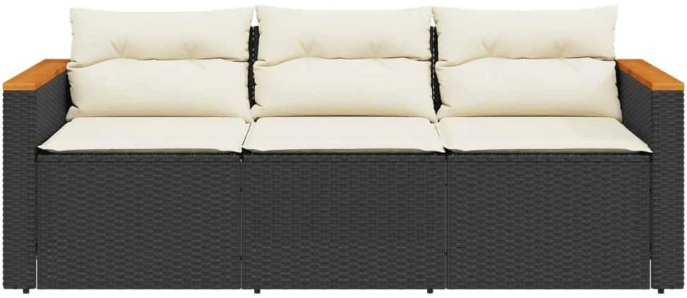 Trivietė sodo sofa su pagalvėlėmis, juodos spalvos, poliratanas