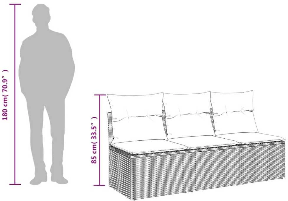 Trivietė sodo sofa su pagalvėlėmis, juodos spalvos, poliratanas