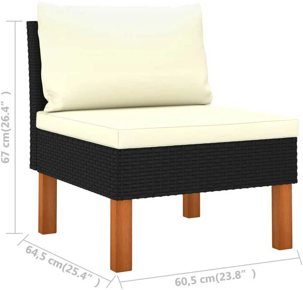 Trivietė sodo sofa su pagalvėlėmis, juodos spalvos, poliratanas