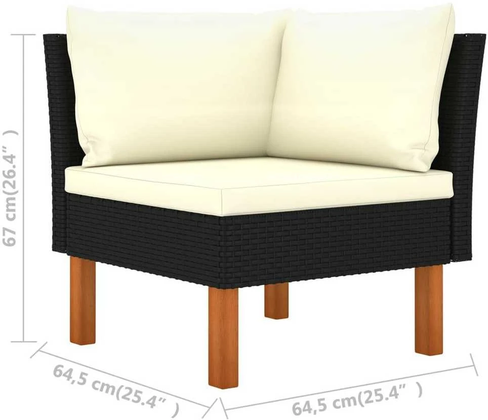 Trivietė sodo sofa su pagalvėlėmis, juodos spalvos, poliratanas