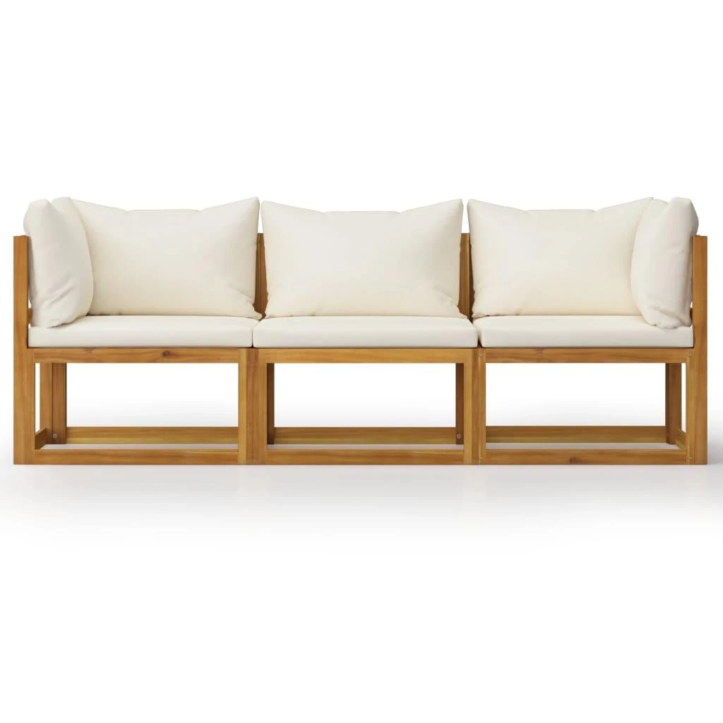 Trivietė sodo sofa su pagalvėlėmis, kreminė, akacijos masyvas