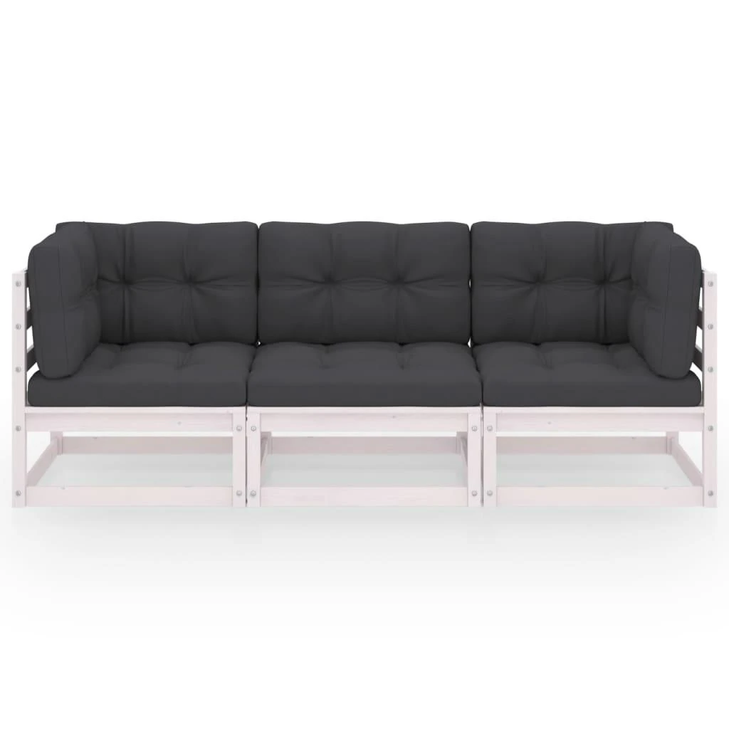 Trivietė sodo sofa su pagalvėlėmis, pušies medienos masyvas
