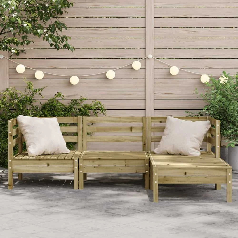 Trivietė sodo sofa su pakoja, impregnuota pušies mediena