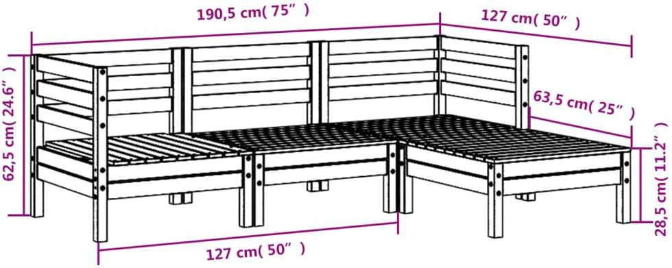 Trivietė sodo sofa su pakoja, impregnuota pušies mediena