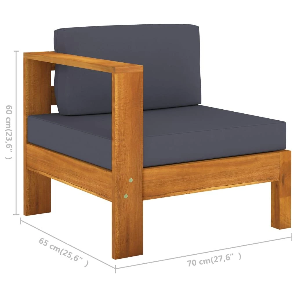 Trivietė sodo sofa su tamsiai pilkomis pagalvėmis, akacija