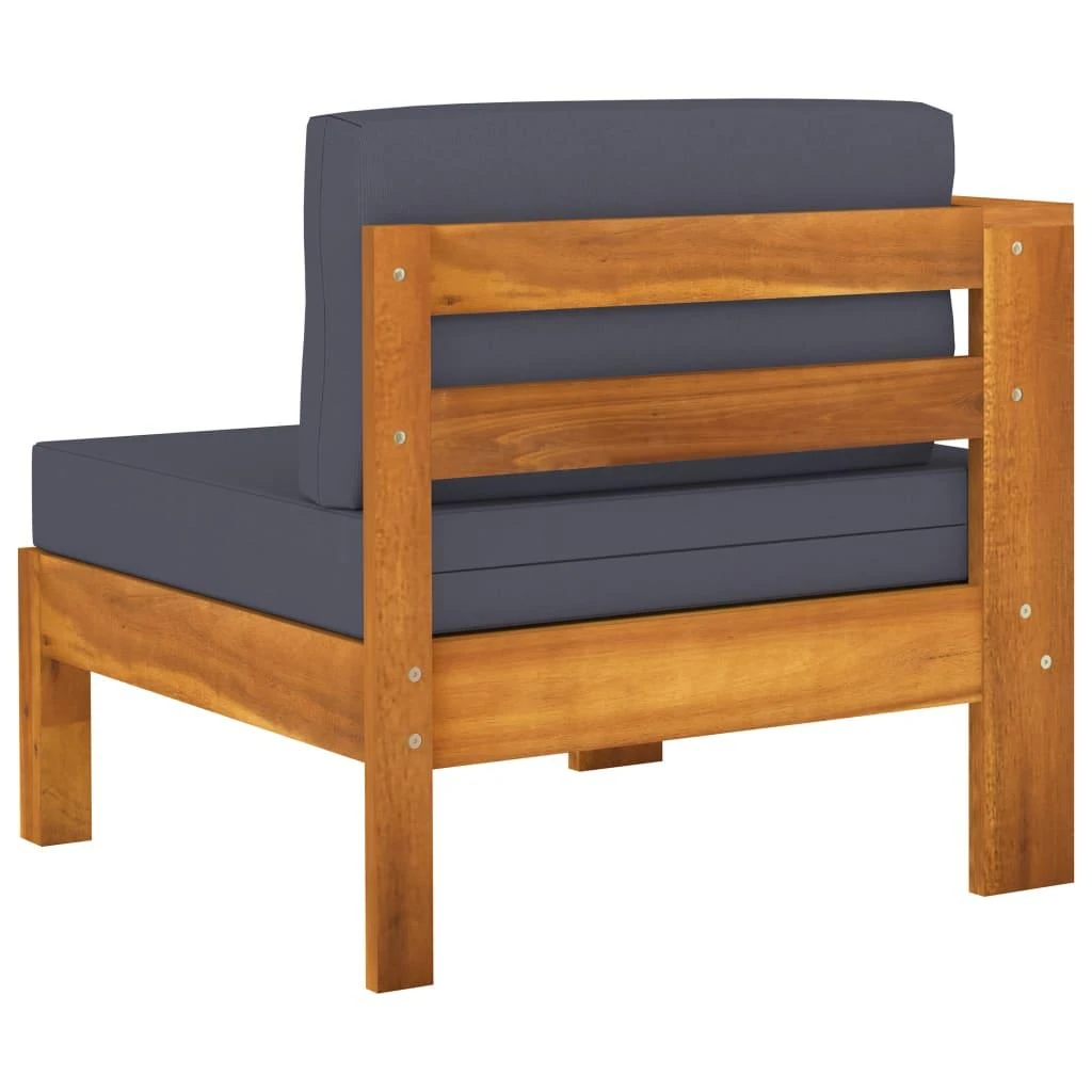 Trivietė sodo sofa su tamsiai pilkomis pagalvėmis, akacija