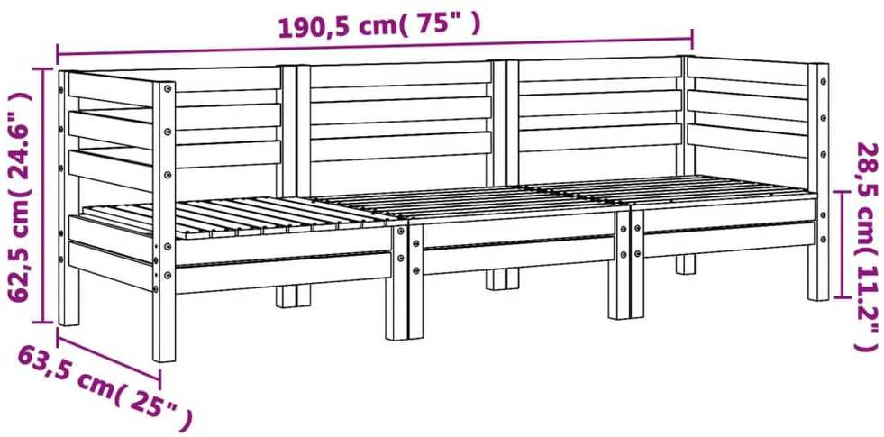 Trivietė sodo sofa, vaško ruda, pušies medienos masyvas