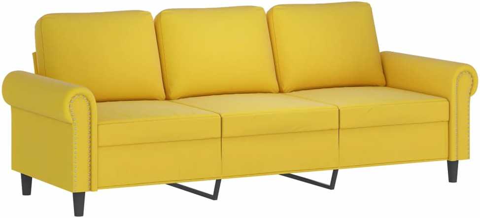 Trivietė sofa, geltonos spalvos, 180cm, aksomas