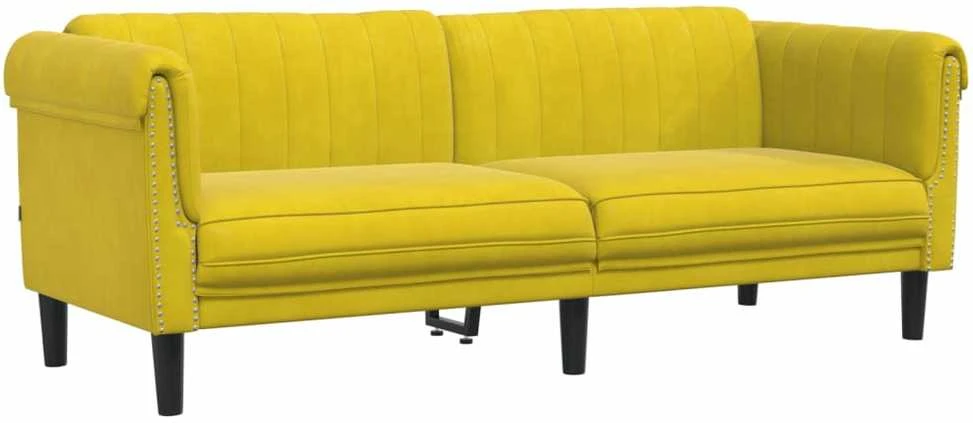 Trivietė sofa, geltonos spalvos, aksomas