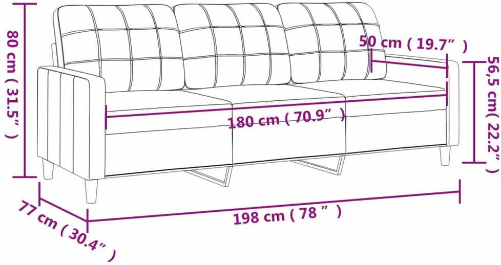 Trivietė sofa, juodos spalvos, 180cm, audinys