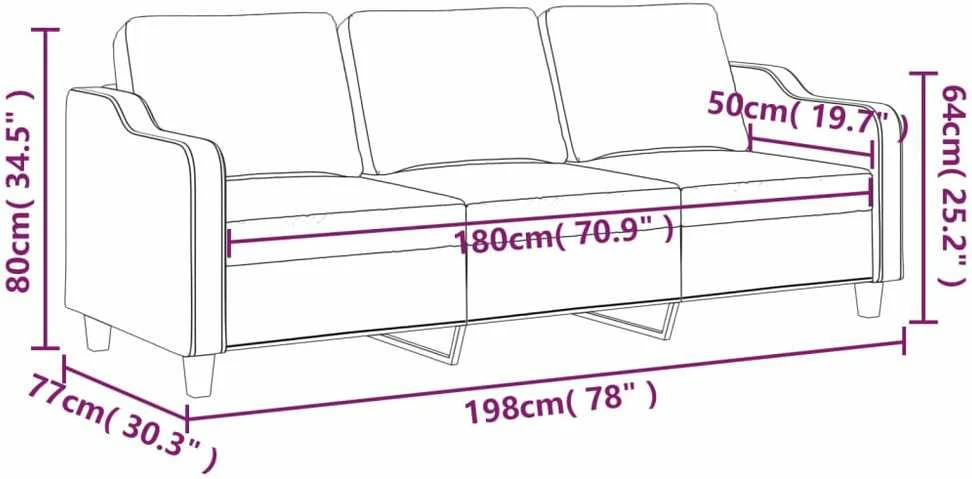 Trivietė sofa, kreminės spalvos, 180cm, audinys