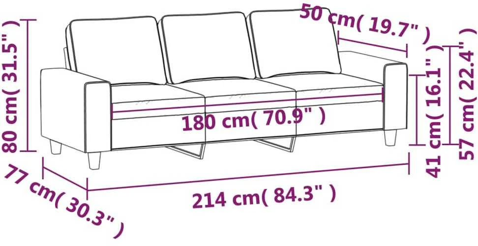 Trivietė sofa, kreminės spalvos, 180cm, audinys