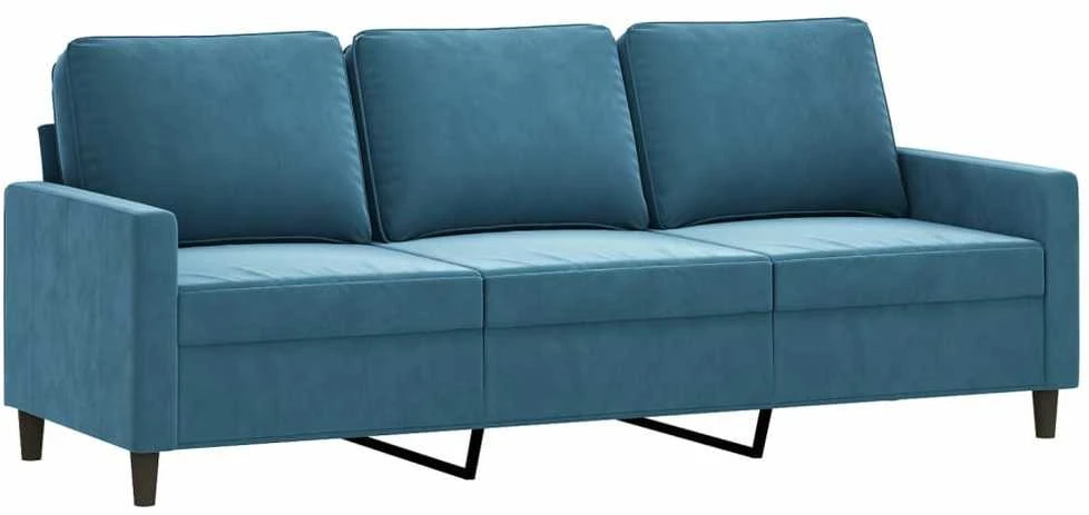 Trivietė sofa, mėlynos spalvos, 180cm, aksomas