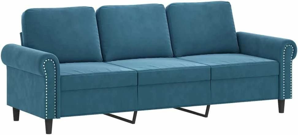Trivietė sofa, mėlynos spalvos, 180cm, aksomas