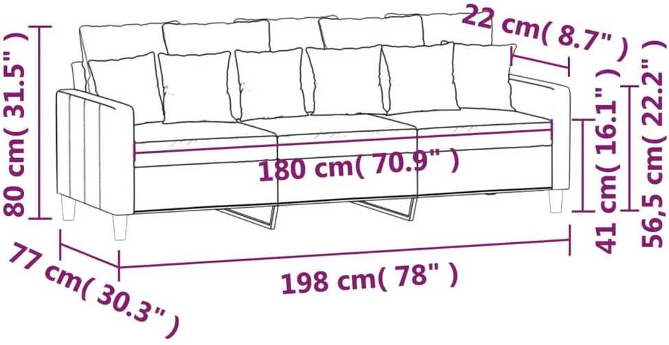Trivietė sofa, mėlynos spalvos, 180cm, aksomas