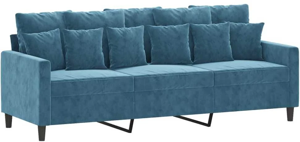 Trivietė sofa, mėlynos spalvos, 180cm, aksomas