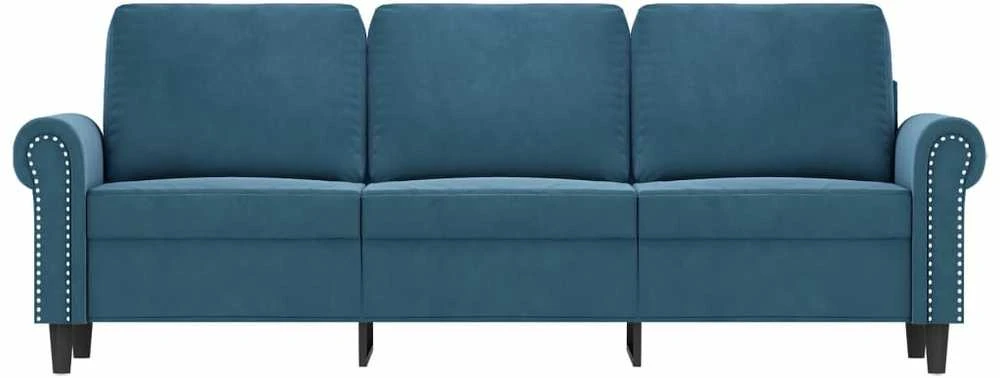 Trivietė sofa, mėlynos spalvos, 180cm, aksomas
