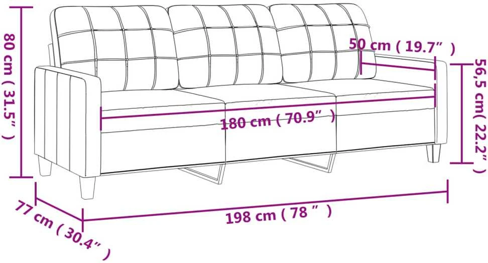 Trivietė sofa, pilkos spalvos, 180cm, dirbtinė oda