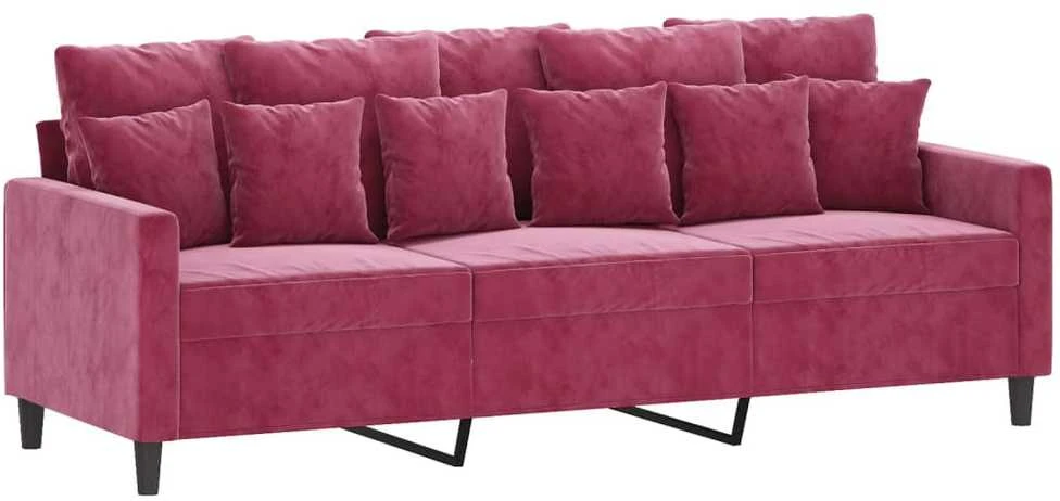Trivietė sofa, raudonojo vyno spalvos, 180cm, aksomas
