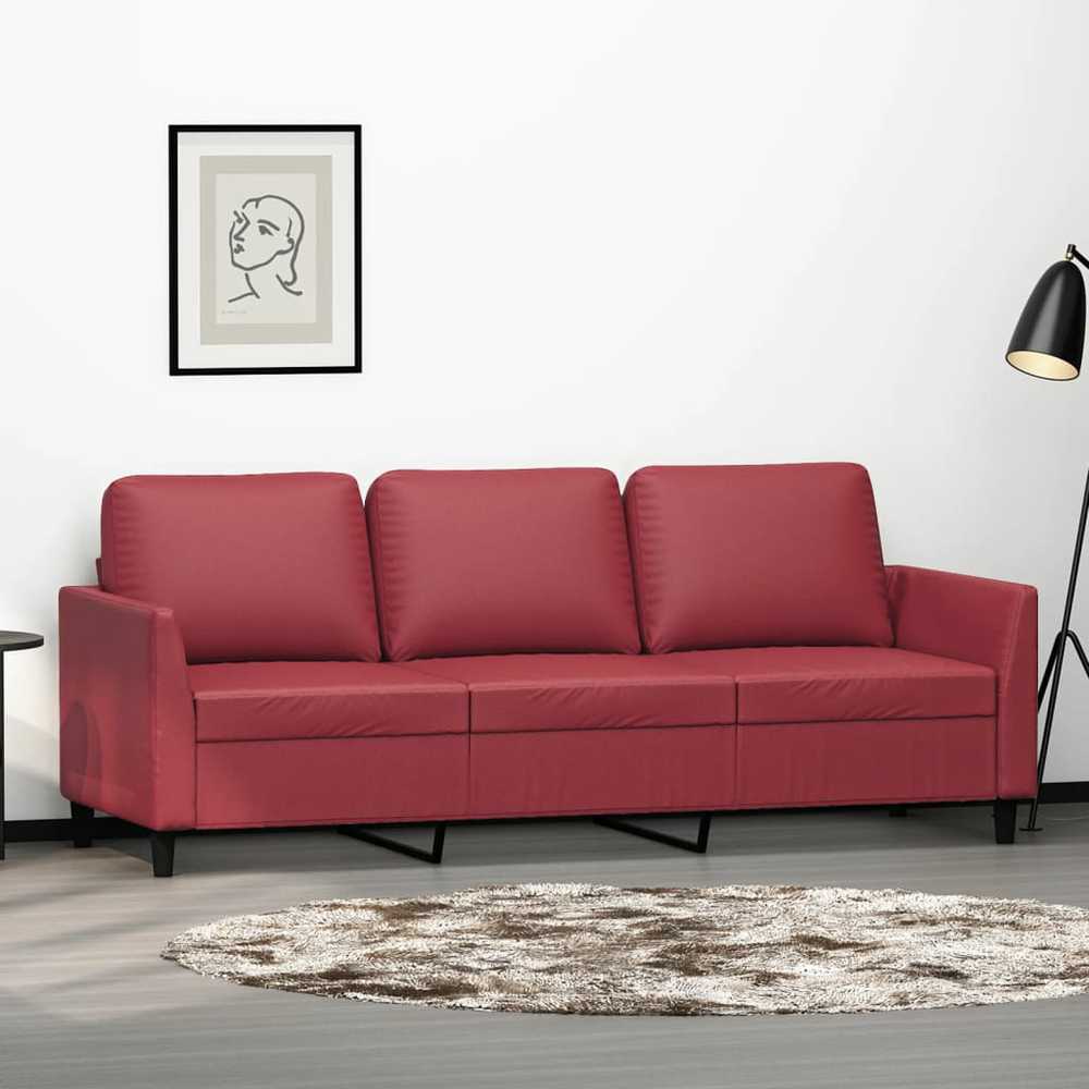 Trivietė sofa, raudonojo vyno spalvos, 180cm, dirbtinė oda