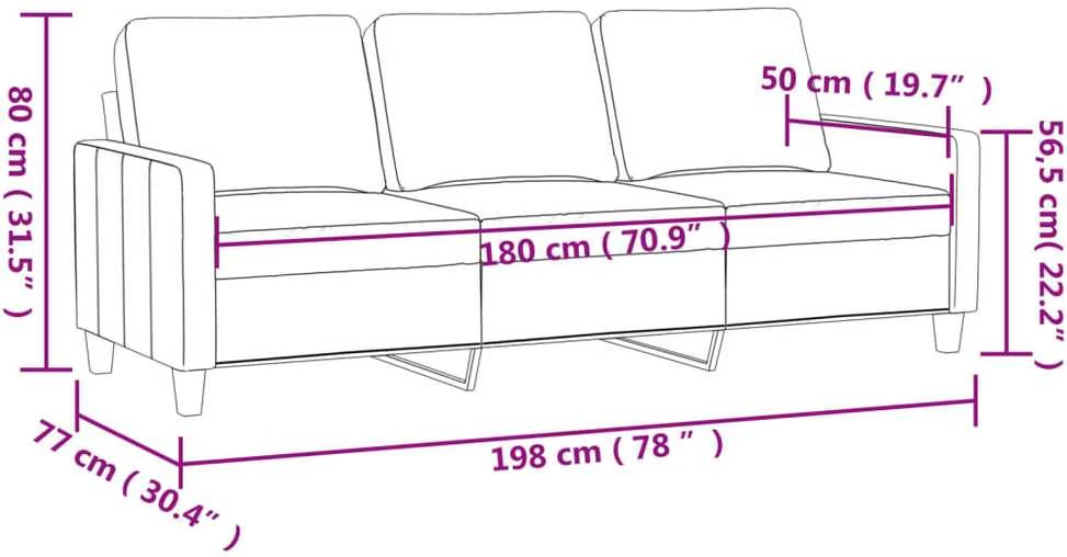 Trivietė sofa, raudonojo vyno spalvos, 180cm, aksomas