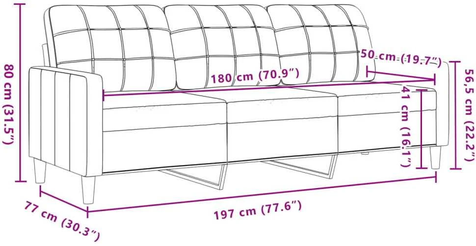 Trivietė sofa, raudonojo vyno spalvos, 180cm, aksomas