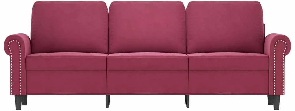 Trivietė sofa, raudonojo vyno spalvos, 180cm, aksomas