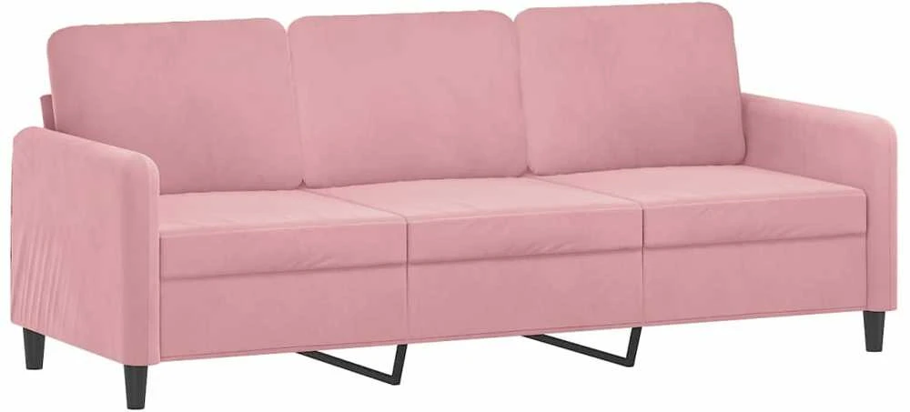 Trivietė sofa, rožinės spalvos, 180cm, aksomas