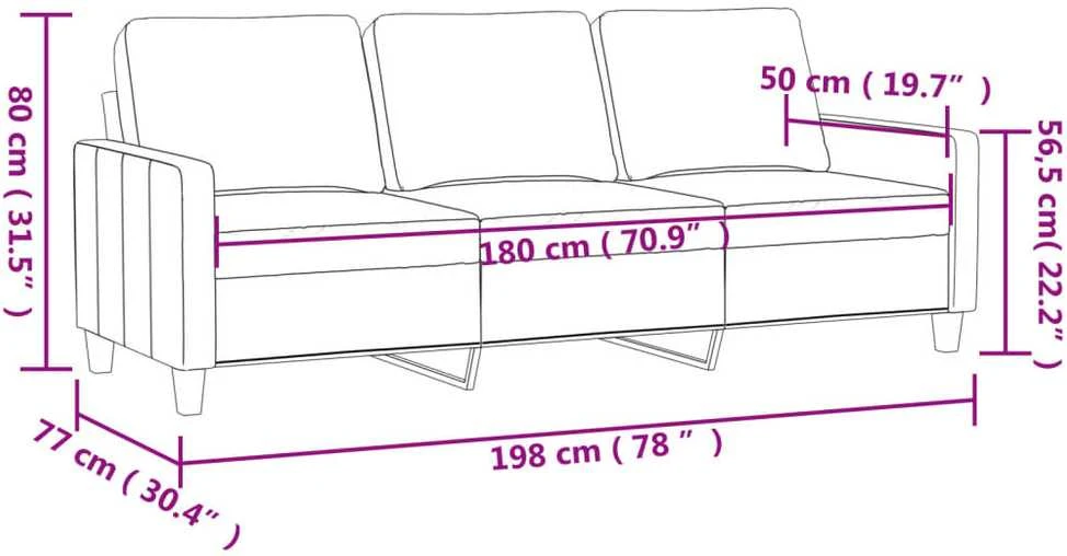 Trivietė sofa, rudos spalvos, 180cm, aksomas
