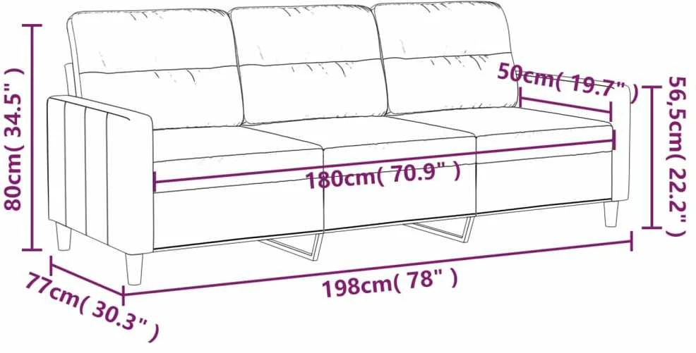 Trivietė sofa, rudos spalvos, 180cm, audinys