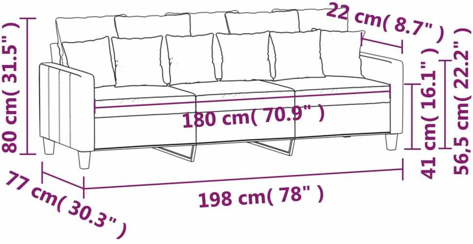 Trivietė sofa, rudos spalvos, 180cm, audinys