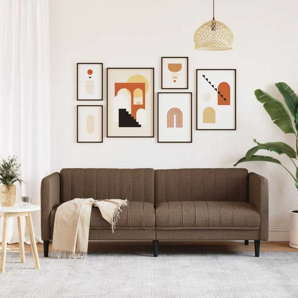Trivietė sofa, rudos spalvos, dirbtinė versta oda