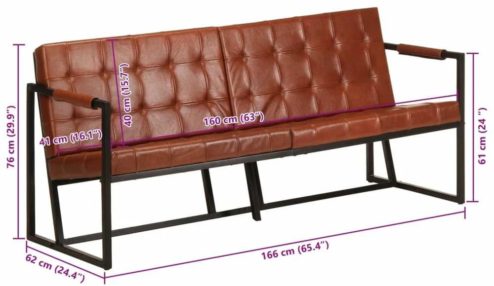 Trivietė sofa, rudos spalvos, tikra ožkos oda