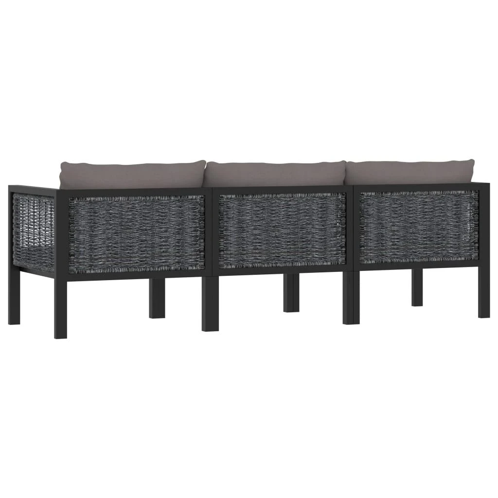 Lauko baldų komplektas Trivietė sofa su pagalvėlėmis, antracito spalvos, poliratanas