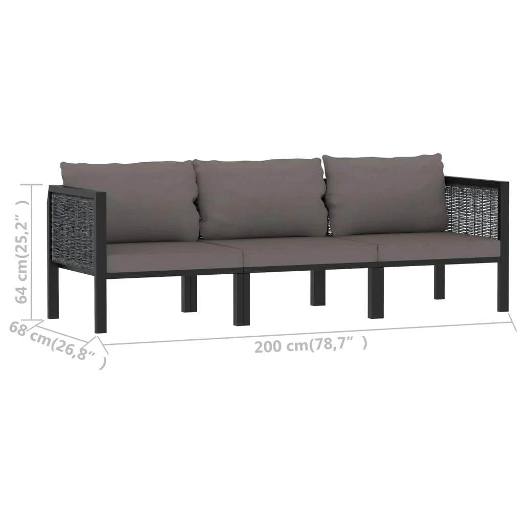Lauko baldų komplektas Trivietė sofa su pagalvėlėmis, antracito spalvos, poliratanas