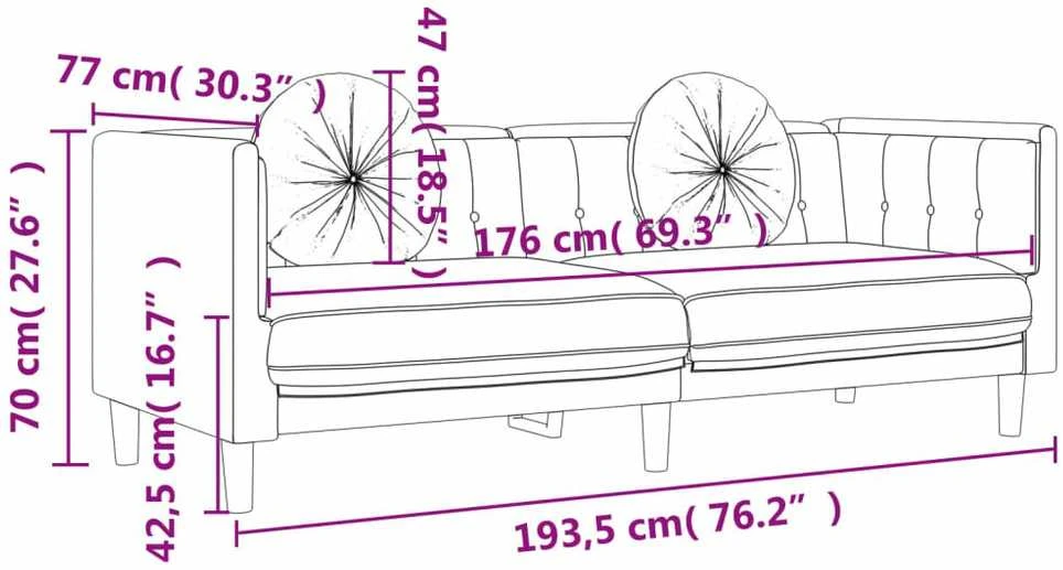 Trivietė sofa su pagalvėlėmis, geltonos spalvos, aksomas
