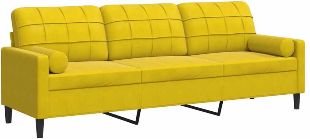Trivietė sofa su pagalvėlėmis, geltonos spalvos, 210cm, aksomas