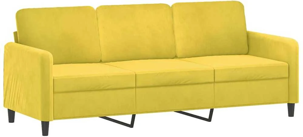 Trivietė sofa su pagalvėlėmis, geltonos spalvos, 180cm, aksomas