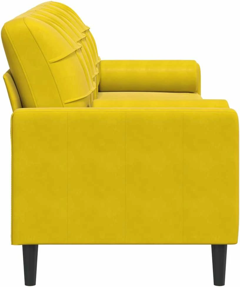 Trivietė sofa su pagalvėlėmis, geltonos spalvos, 210cm, aksomas