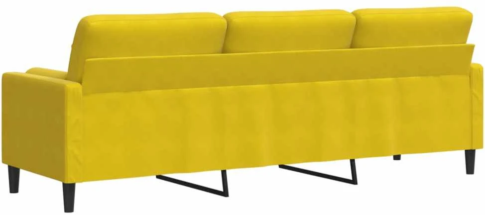 Trivietė sofa su pagalvėlėmis, geltonos spalvos, 210cm, aksomas