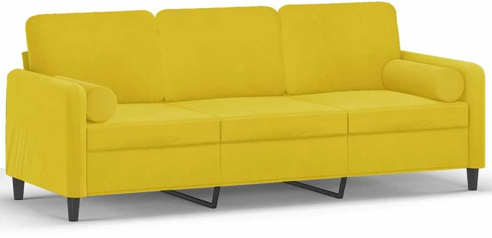 Trivietė sofa su pagalvėlėmis, geltonos spalvos, 180cm, aksomas