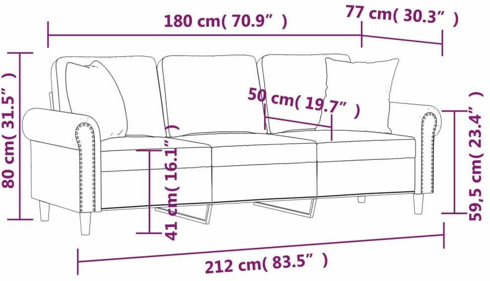 Trivietė sofa su pagalvėlėmis, geltonos spalvos, 180cm, aksomas