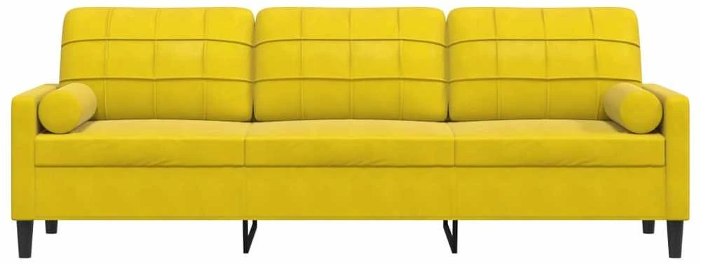 Trivietė sofa su pagalvėlėmis, geltonos spalvos, 210cm, aksomas