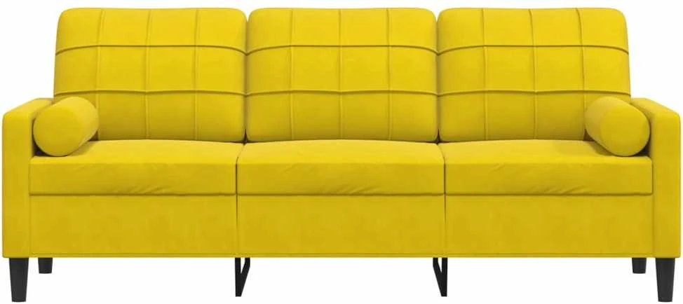 Trivietė sofa su pagalvėlėmis, geltonos spalvos, 180cm, aksomas