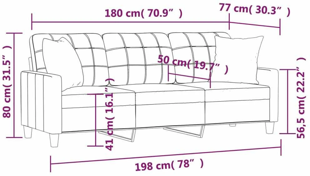Trivietė sofa su pagalvėlėmis, juoda, 180cm, dirbtinė oda