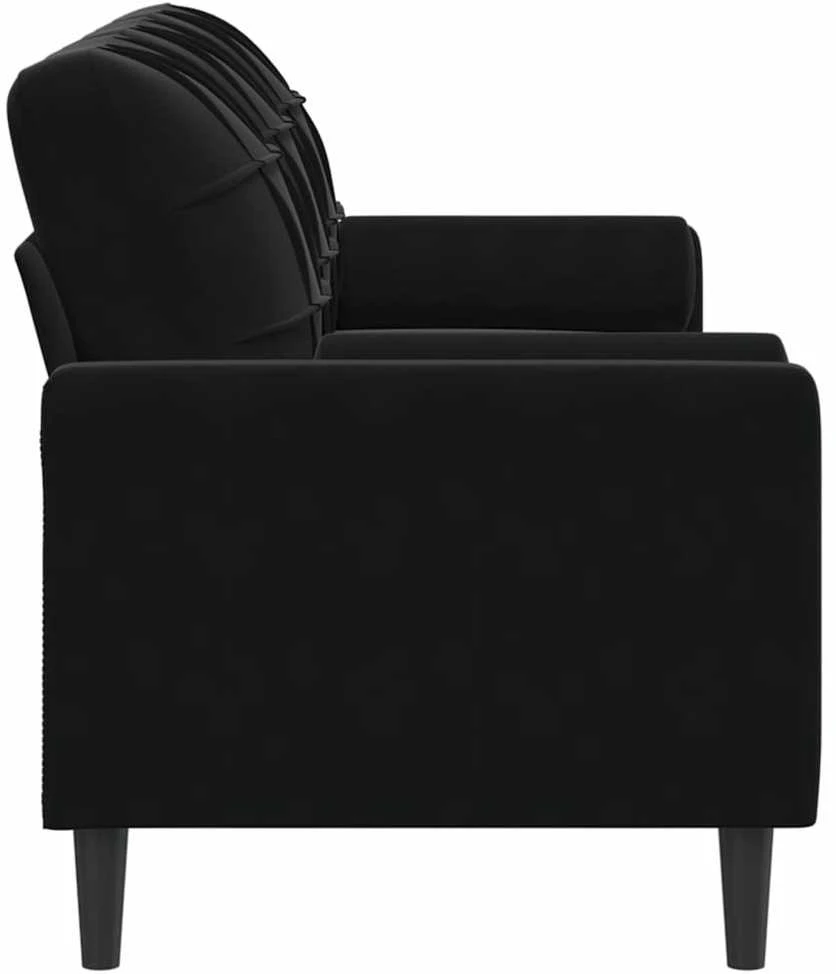 Trivietė sofa su pagalvėlėmis, juodos spalvos, 180cm, aksomas