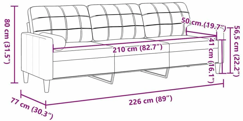 Trivietė sofa su pagalvėlėmis, juodos spalvos, 210cm, audinys