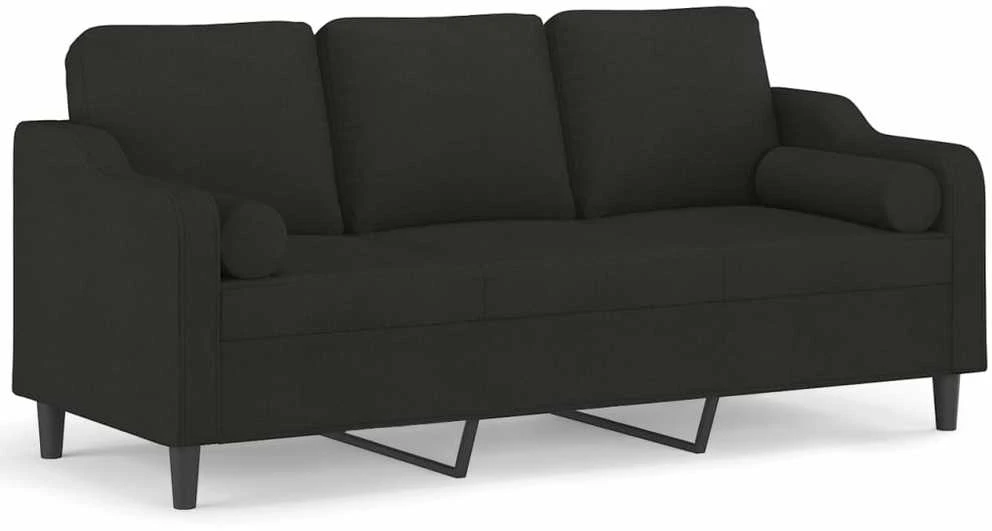 Trivietė sofa su pagalvėlėmis, juodos spalvos, 180cm, audinys
