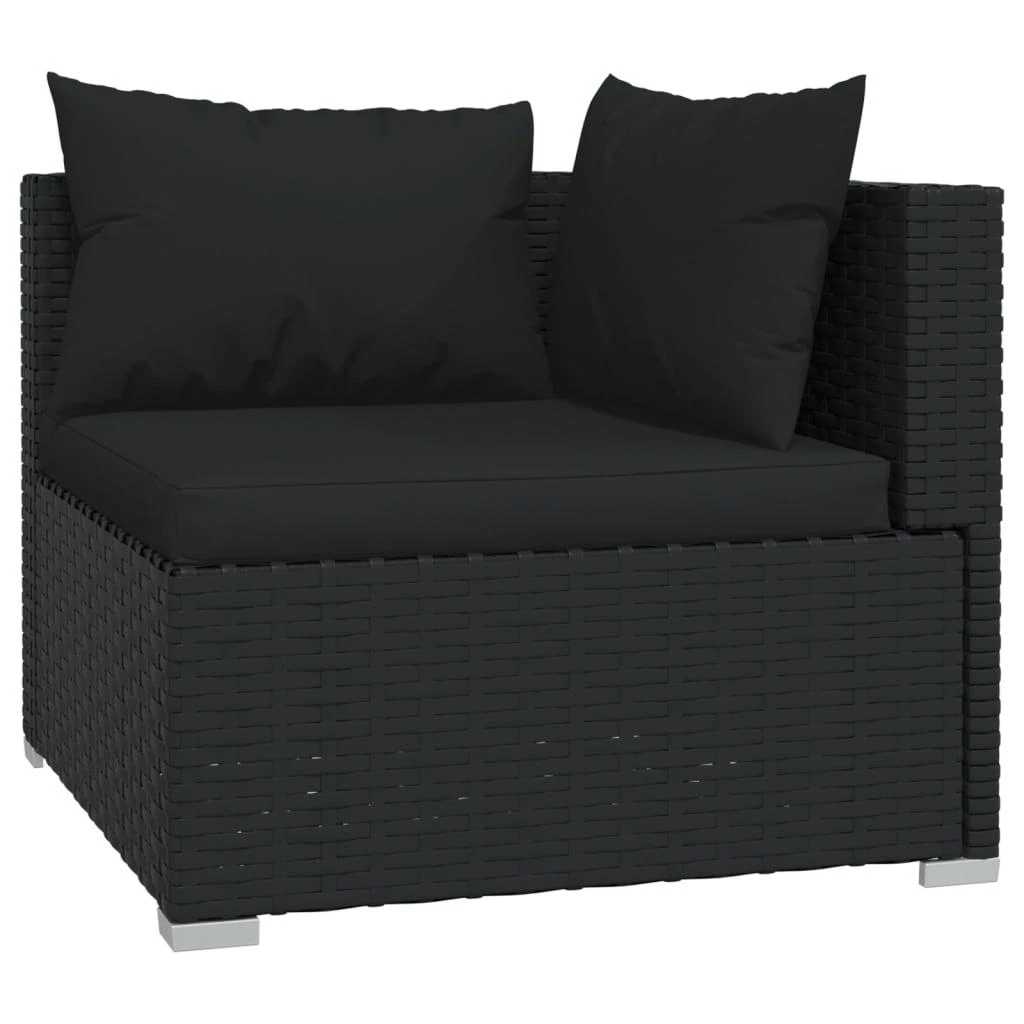 Trivietė sofa su pagalvėlėmis, juodos spalvos, poliratanas