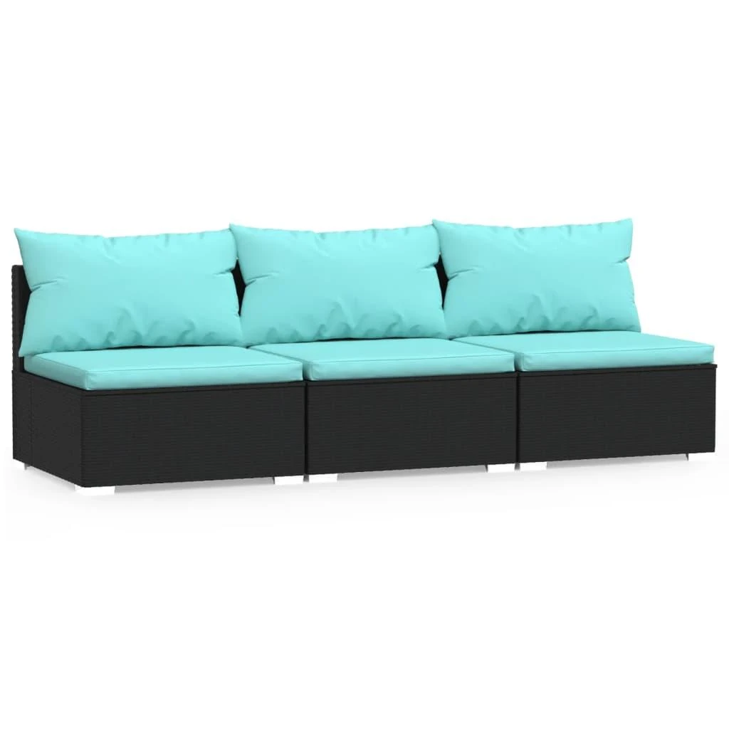 Lauko baldų komplektas Trivietė sofa su pagalvėlėmis, juodos spalvos, poliratanas